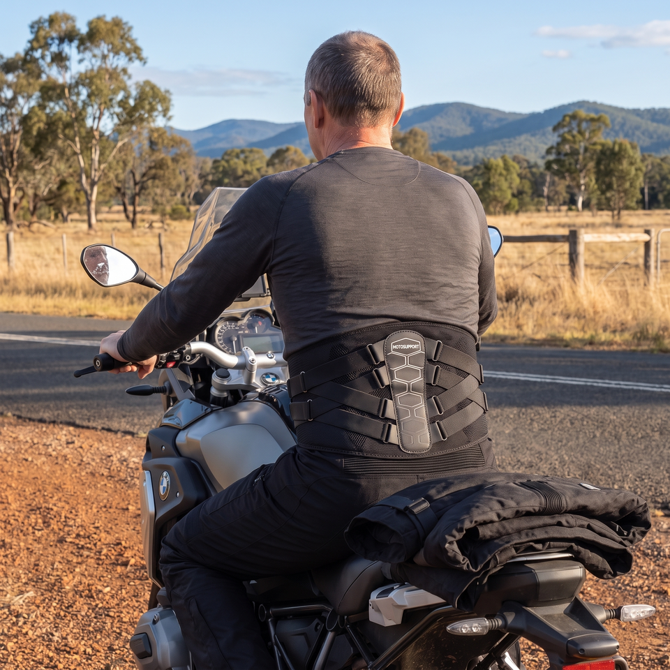 Rider on the bike wearing MotoSupport