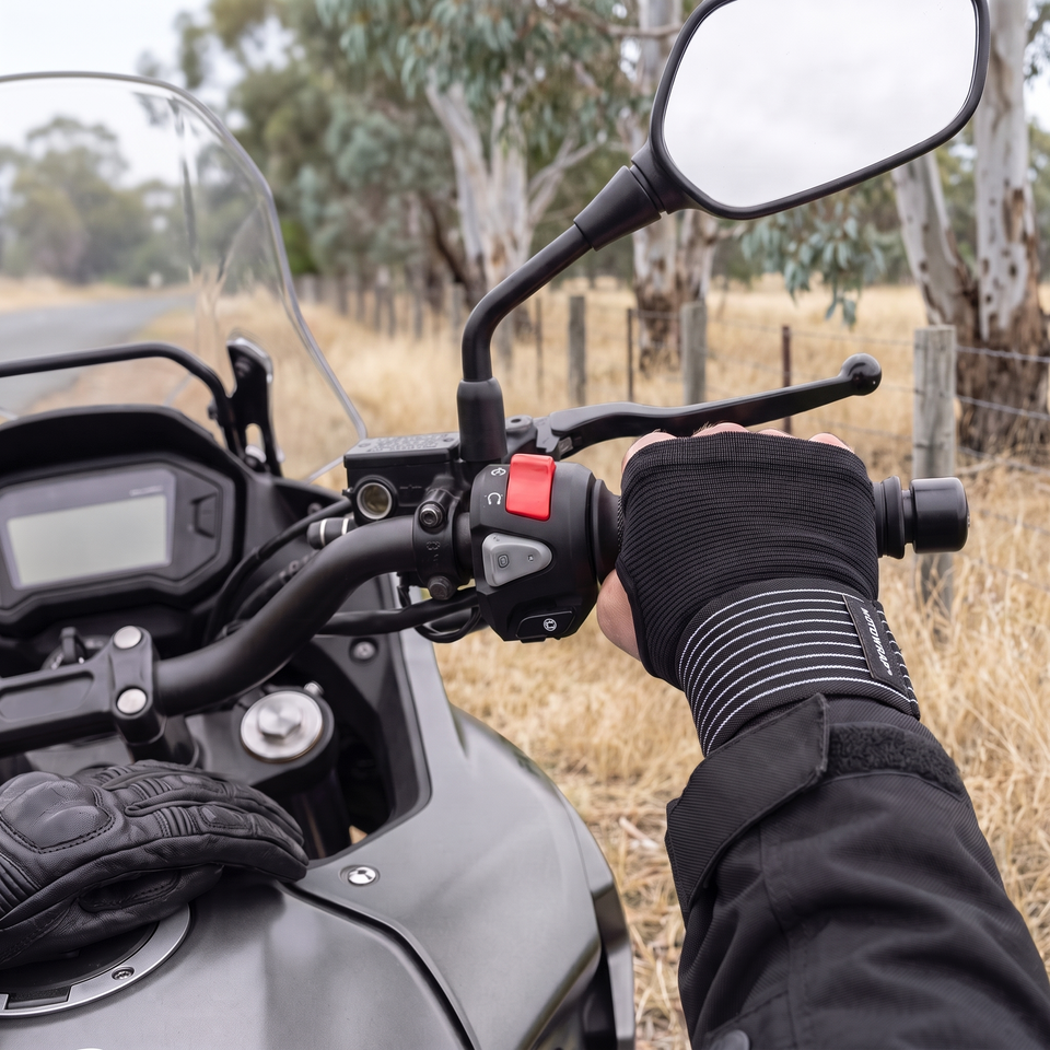 MotoWrap worn on the throttle hand