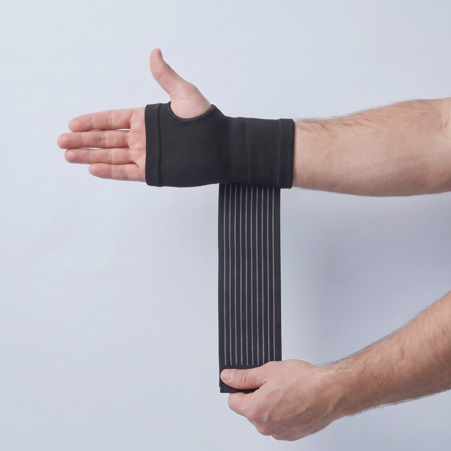 MotoWrap strap being wrapped around the wrist and pressed down