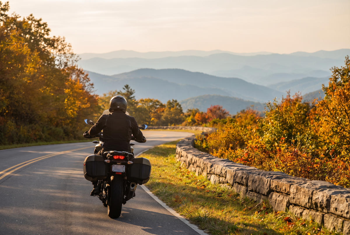 Rider on the Blue Ridge Parkway in autumn