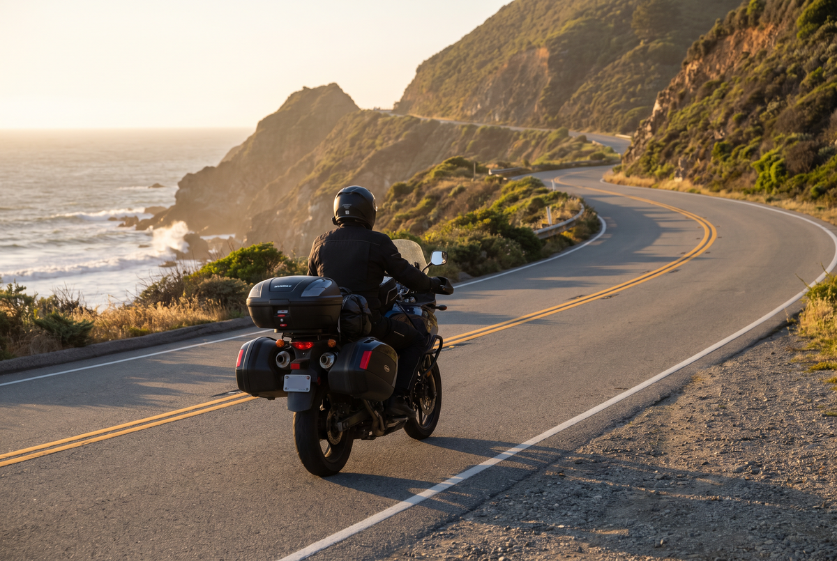Rider on a coastal highway